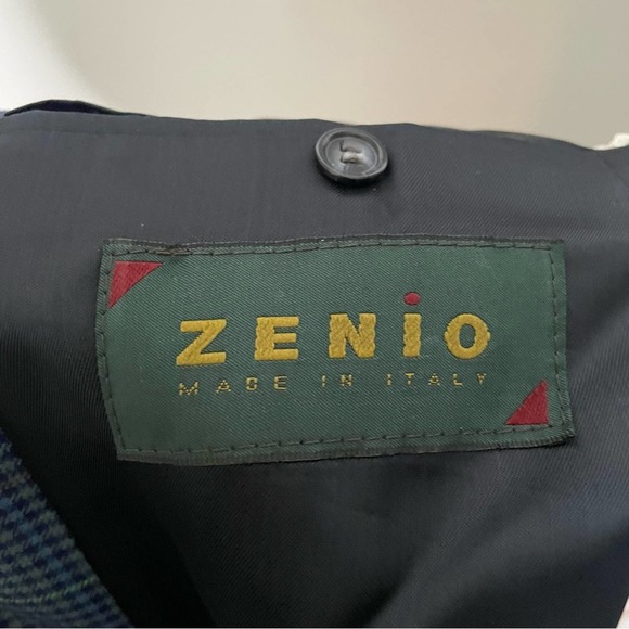 Zenio Suit Jacket Blue Houndstooth Multicolor Stripe 40s - Picture 6 of 6